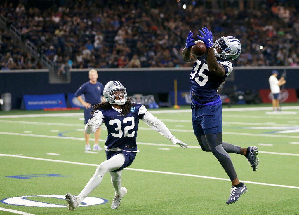 Dallas Cowboys defensive back Kavon Frazier (35) catches a pass intended for Dallas Cowboys...