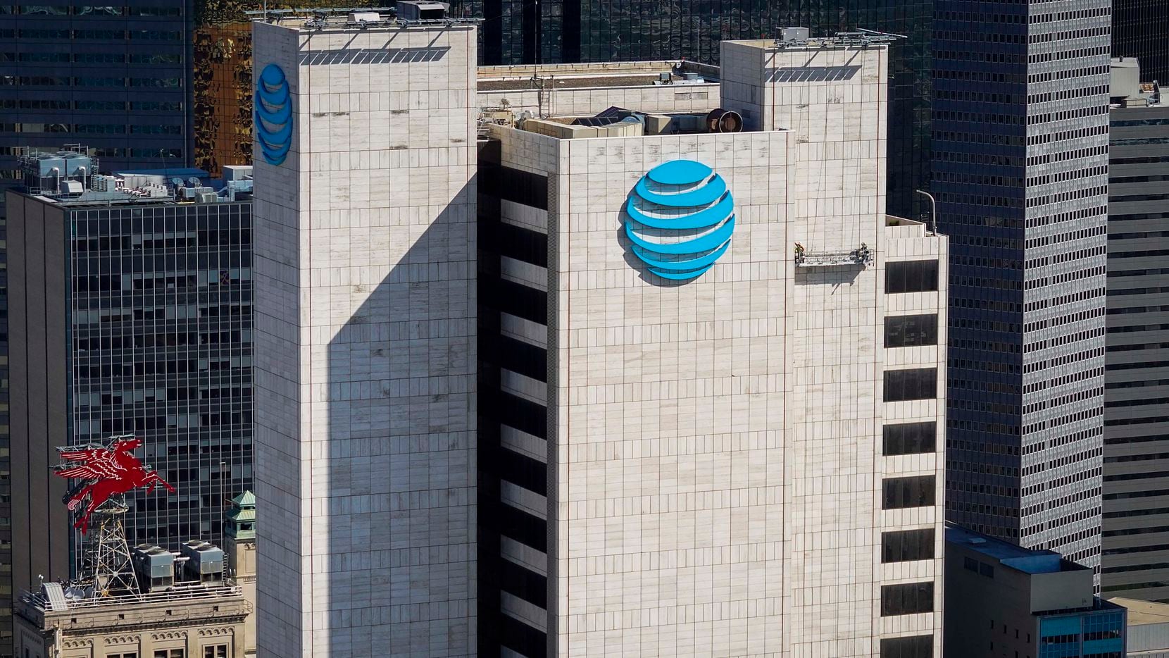 Aerial view of Whitacre Tower, also known as One AT&T Plaza, AT&T's corporate headquarters...