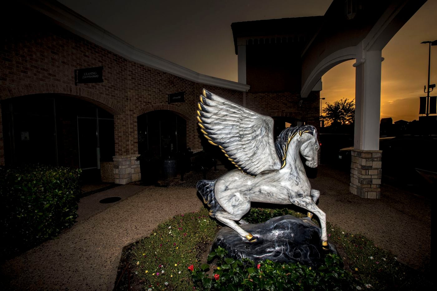 The 'Classicus' pegasus statue at the Preston Valley Shopping Center in Dallas on July 11,...