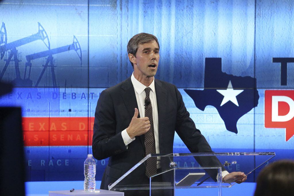 SAN ANTONIO, TX - OCTOBER 15:  U.S. Rep. Beto O'Rourke (D-TX) debates U.S. Sen. Ted Cruz...