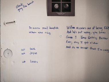 Michelle Shocked's door with working lyrcis jotted down. Photographed at her home in New York. 