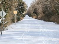 The Santa Fe Trail near Garland Road covered in snow as a winter storm brings freezing temperatures to North Texas on Feb. 15, 2021, in Dallas.