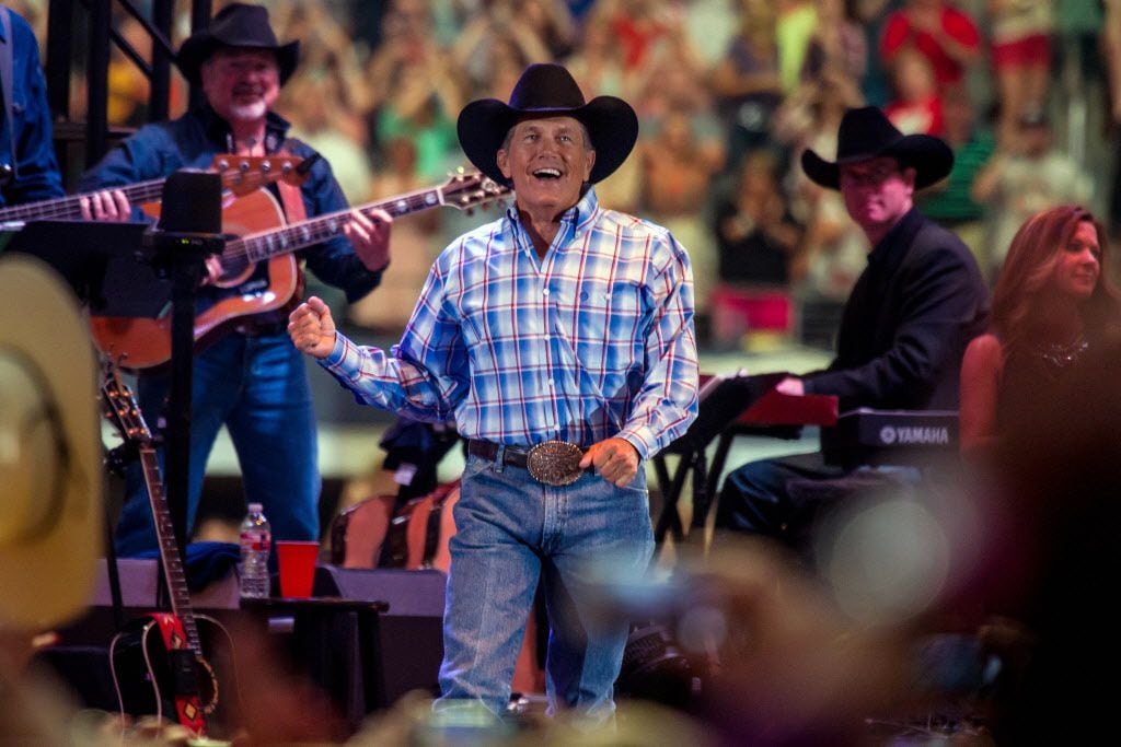 George Strait performs during his farewell tour at AT&T Stadium in Arlington, Texas,...