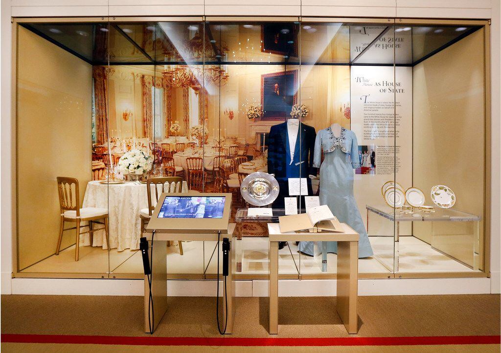 A White House State Dinner exhibit is seen in the George W. Bush Presidential Museum.