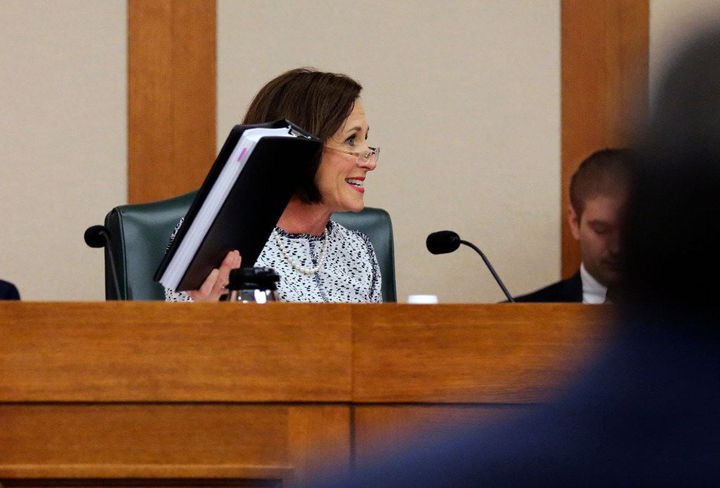 Texas Sen. Lois Kolkhorst, R-Brenham, speaks as the Senate State Affairs Committee begins to debate Senate Bill 6 at the Texas Capitol, Tuesday, March 7, 2017, in Austin, Texas. The the transgender "bathroom bill" would require people to use public bathrooms and restrooms that correspond with the sex on their birth certificate. (AP Photo/Eric Gay)