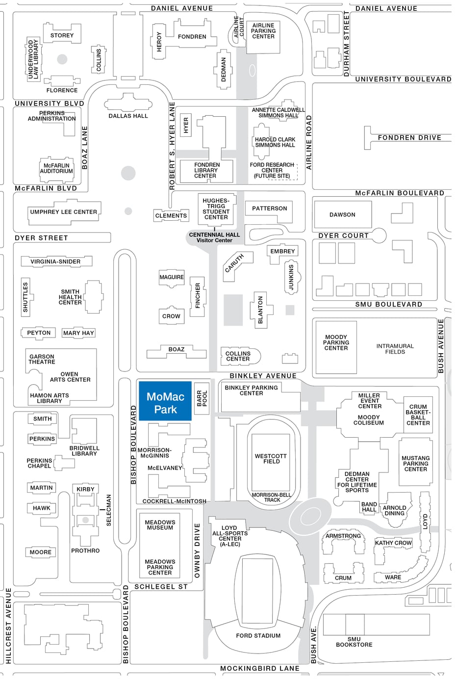 Morrison-McGinnis Park, colored blue in the above map, is the location SMU policy currently states all lawn displays will be held.