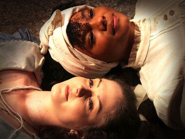 Victoria Lloyd (top) stars as Zuri and Christina Cranshaw as Emily in Undermain Theatre's...