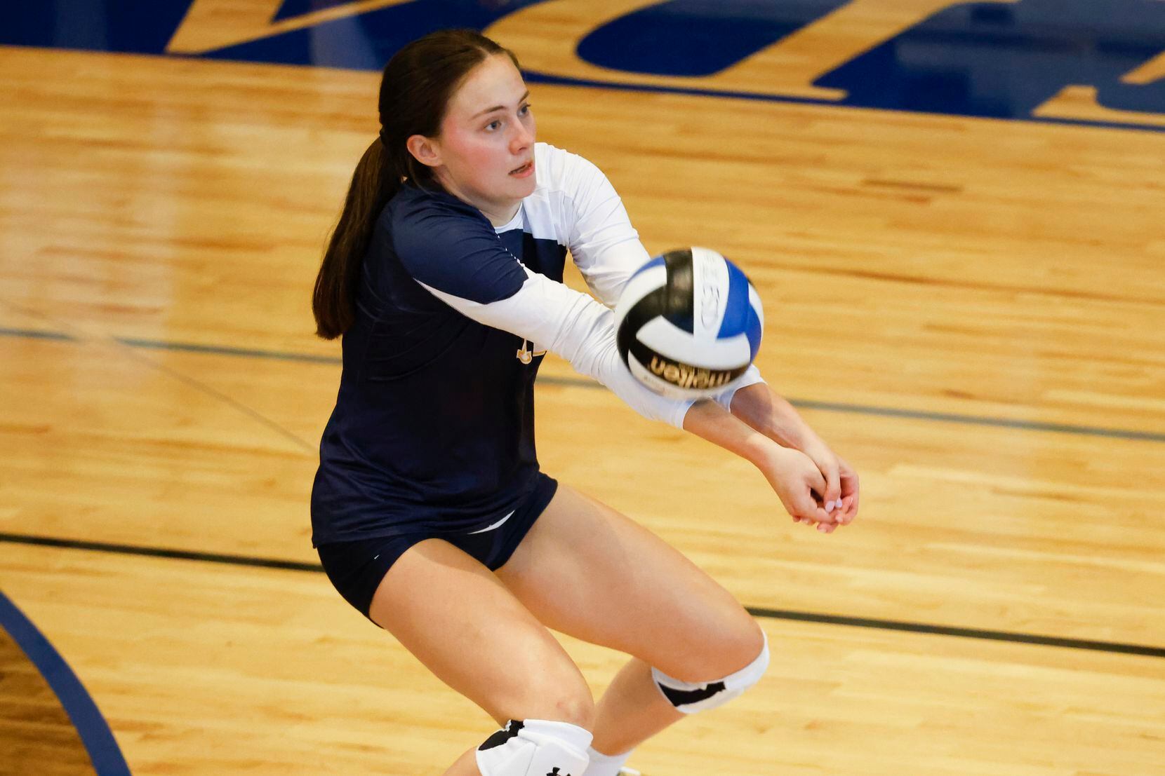 Prestonwood Christian Academy’s Mikala Young hits the ball against Episcopal School of...