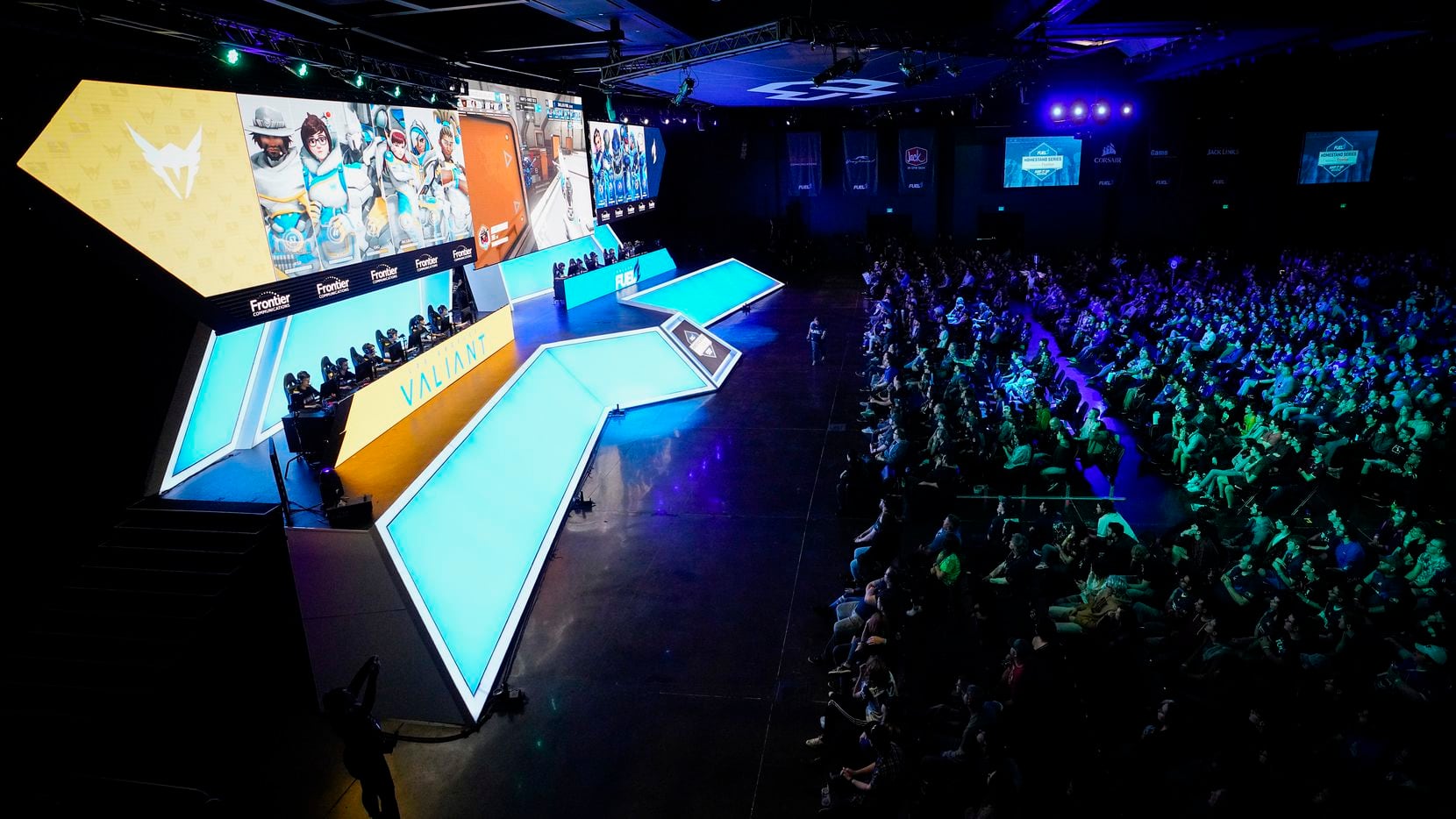 The Dallas Fuel face the  Los Angeles Valiant in a Overwatch League match at the Arlington Esports Stadium on Saturday, Feb. 8, 2020, in Arlington.