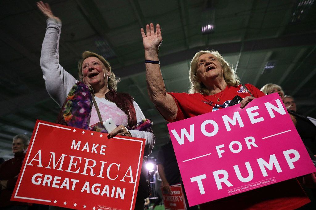 Supporters cheer during a Trump campaign event November 3, 2016 in Berwyn, Pennsylvania....