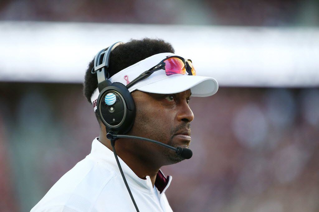 Texas A&M Aggies head coach Kevin Sumlin along the sideline in the second half during an...