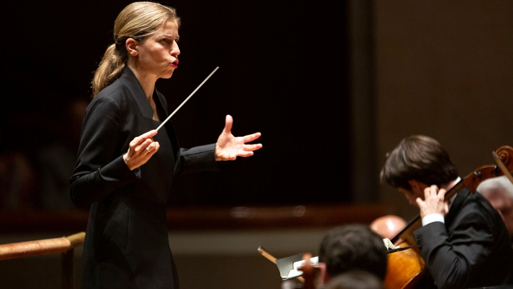Guest conductor Karina Canellakis led a performance of the Schumann concerto at the Morton...