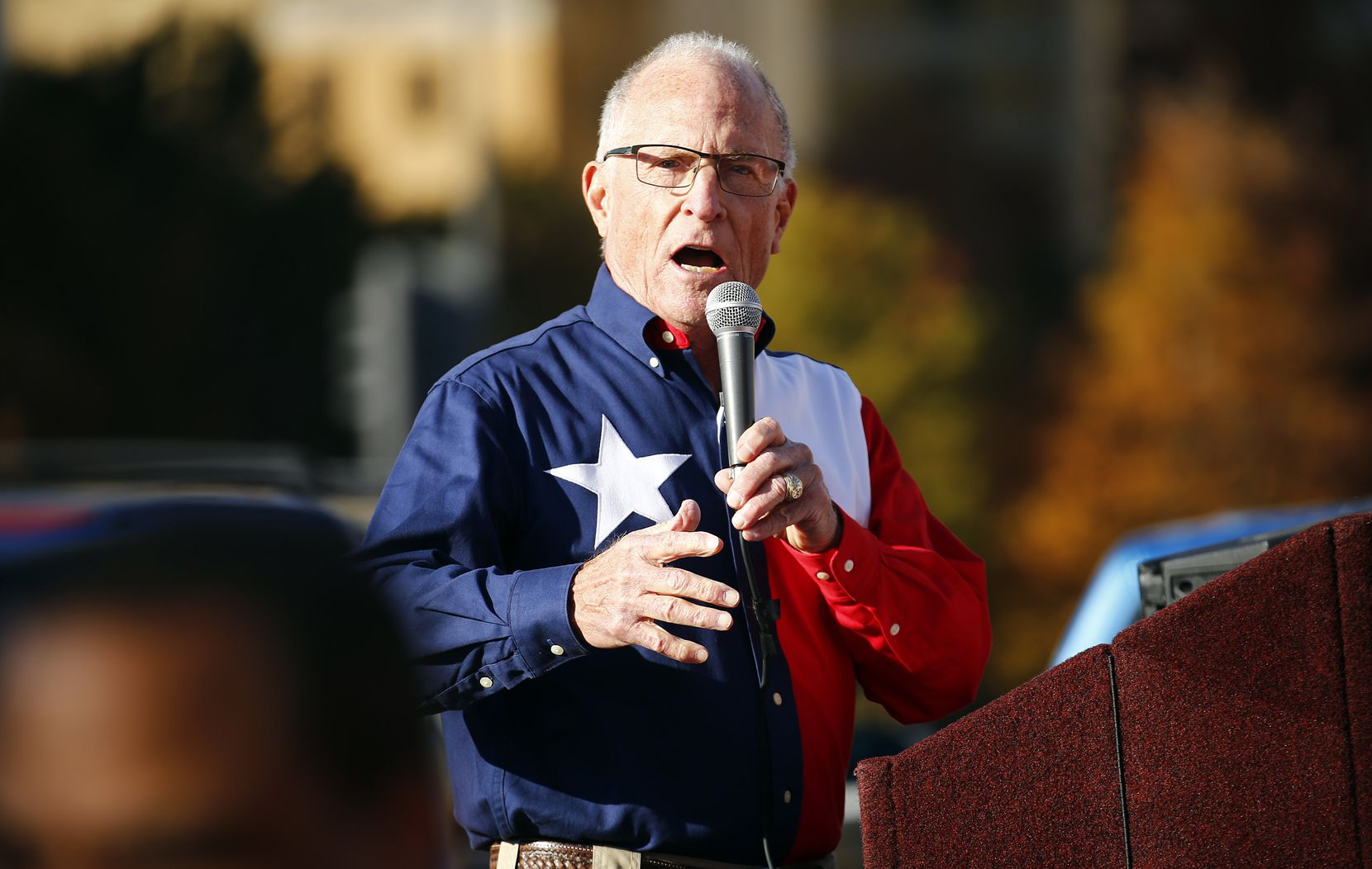 Edgewood GOP Sen. Bob Hall, shown at a December "We Are The Storm" rally outside Dallas City...