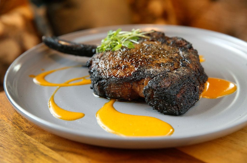 The $45 Campfire Ribeye, a coal charred dry-aged steak, at Jasper's Uptown. 