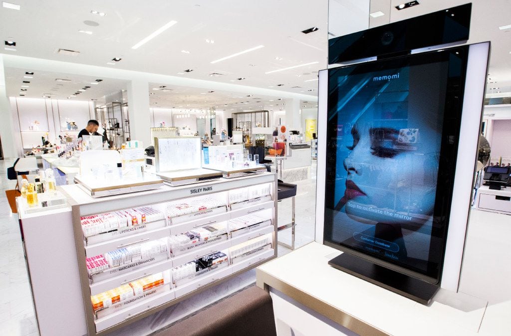 A memory mirror by Memomi is set up in the cosmetics department inside a new Neiman Marcus...