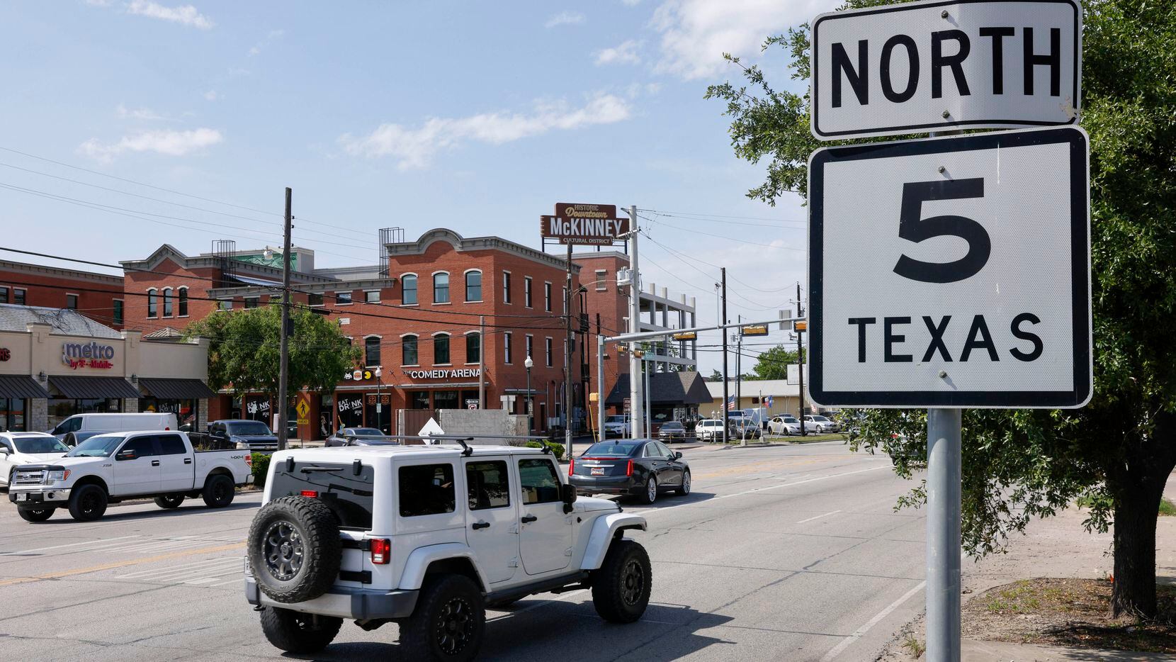 Cars traveled along State Highway 5 at Louisiana Street in McKinney on May 3, 2023. The city...