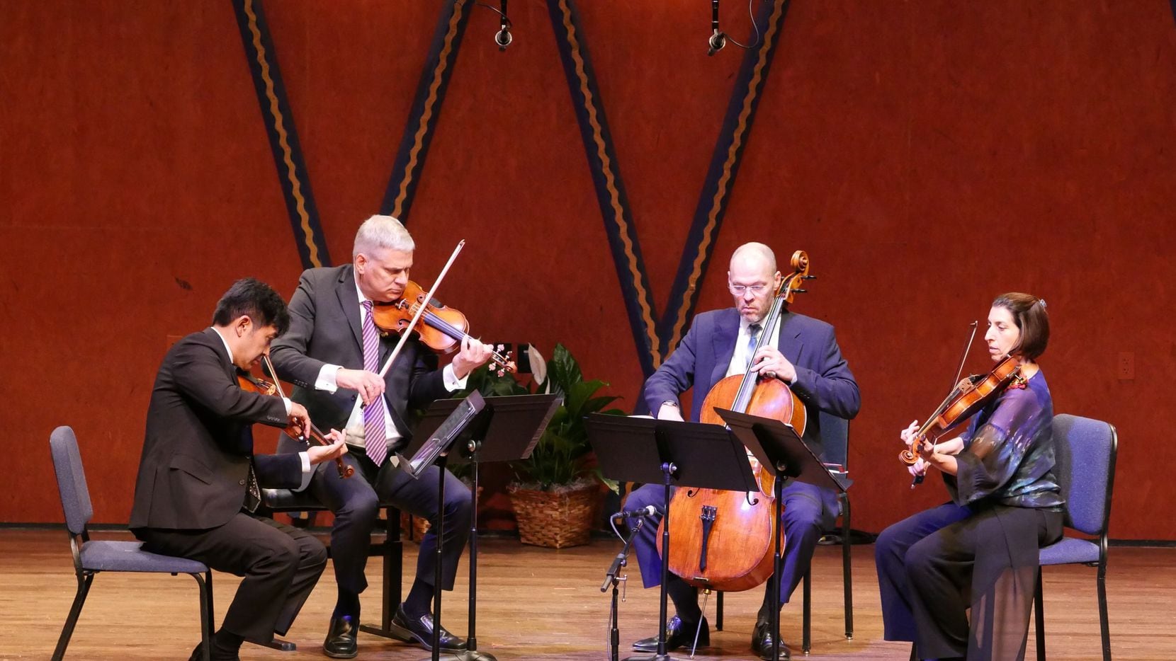 L to R, violinists Jun Iwasaki and Stephen Rose, cellist Brant Taylor and violist Joan...