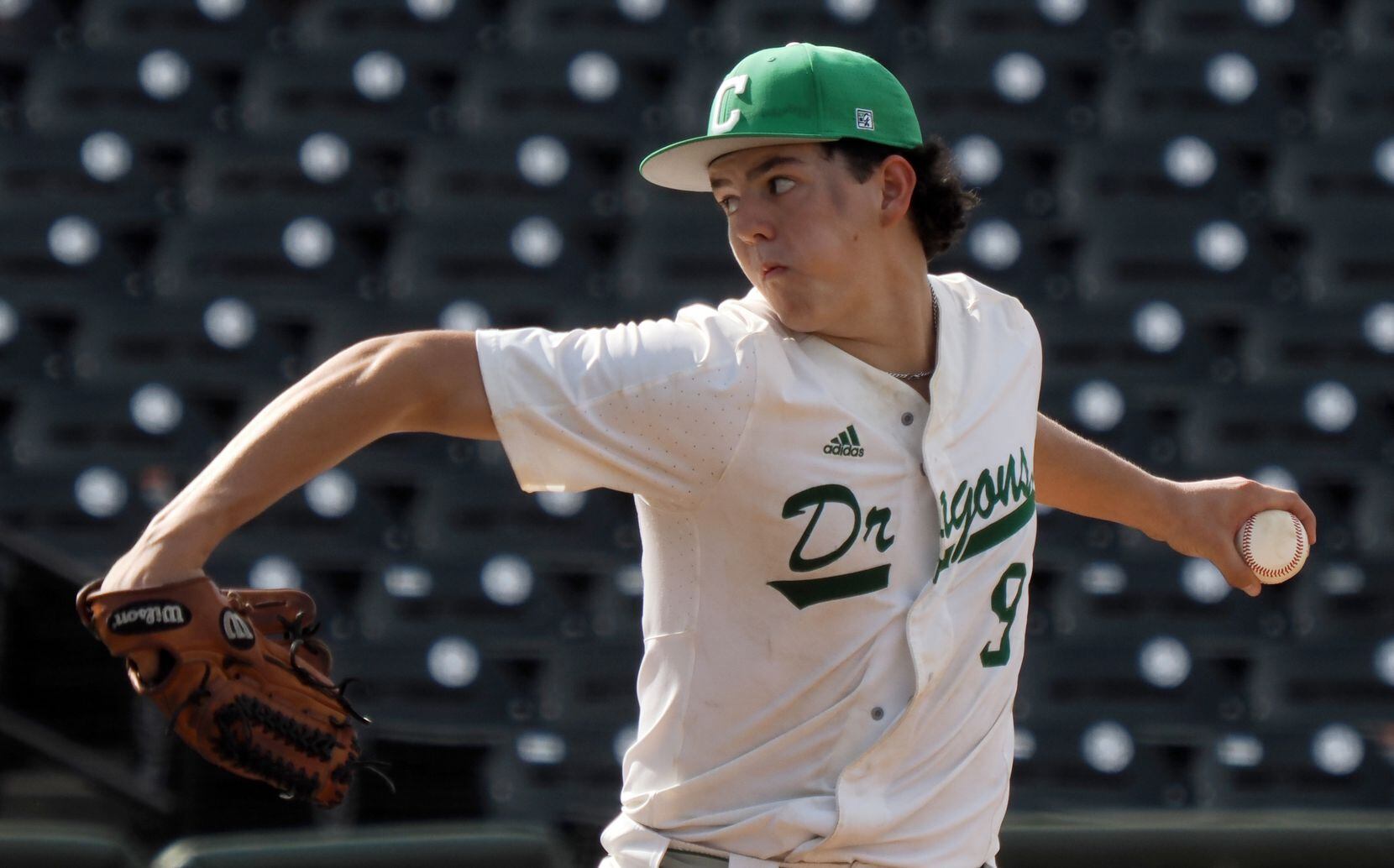 Southlake Carroll pitcher Owen Proksch (9) pitches against San Antonio Reagan in the UIL...