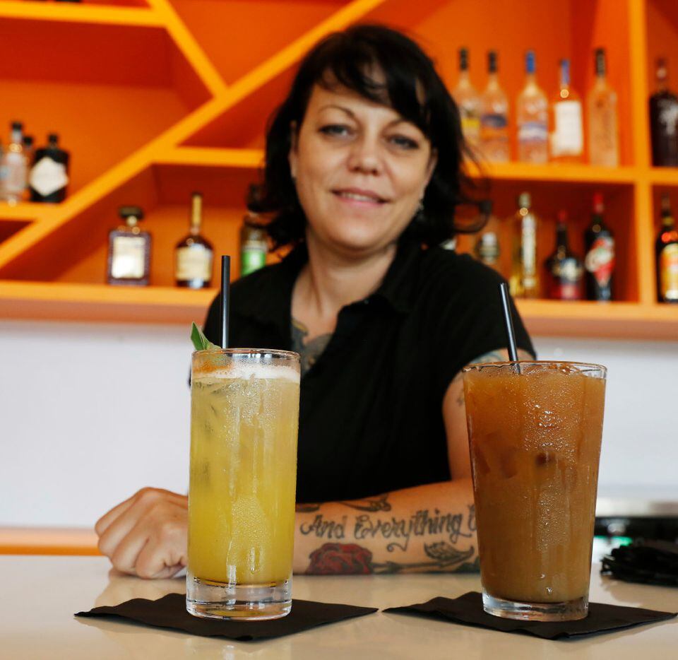 Bartender Callie Pruitt with the Cinners & Sage, left, and the Long Island Ice Coffee...