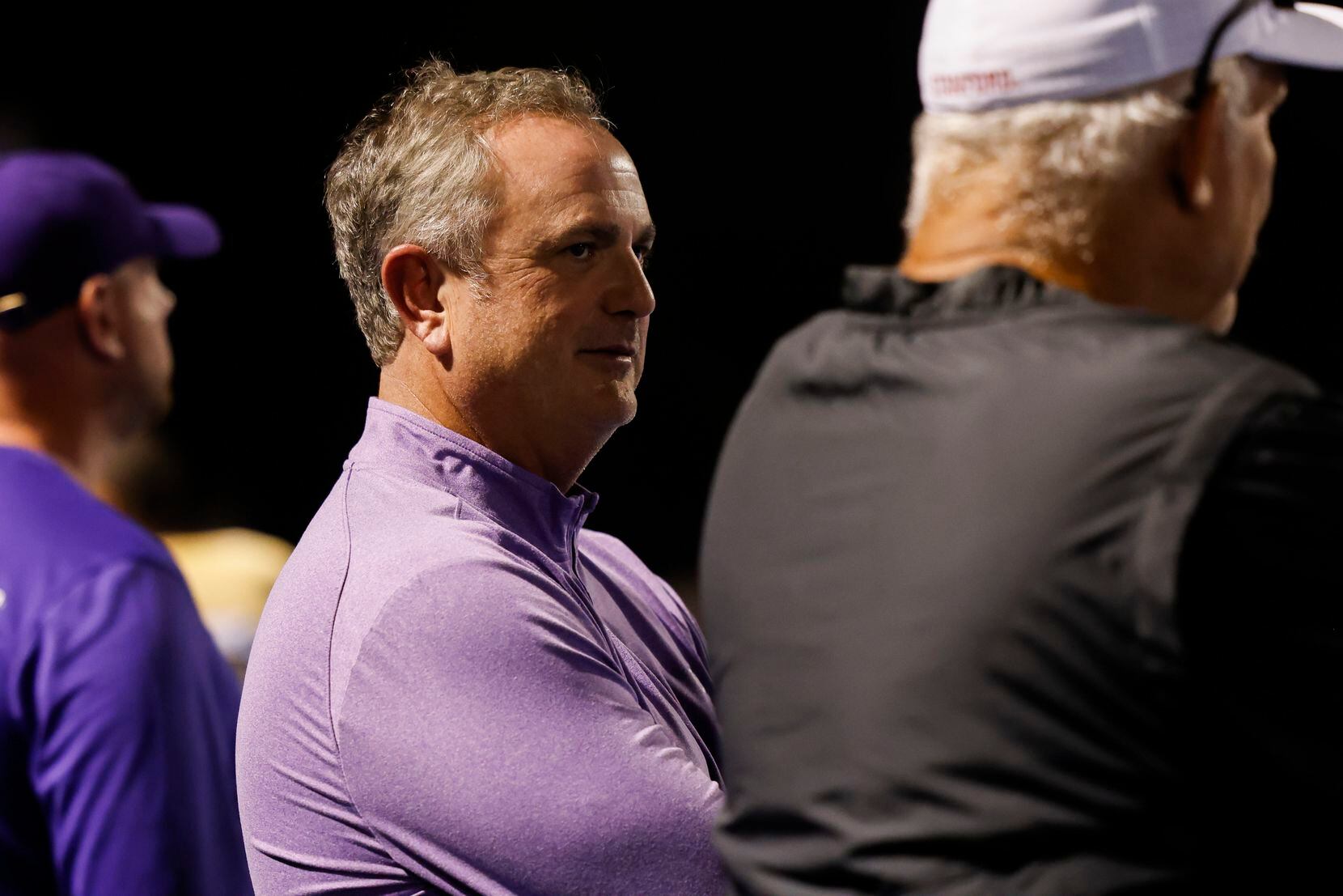 TCU head coach Sonny Dykes watches from the sidelines during the second quarter of the South...