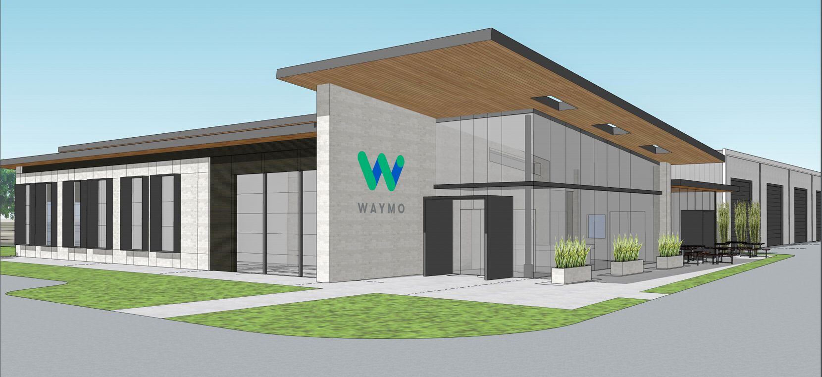 A rendering of how Waymo's autonomous trucking hub in North Texas might look.