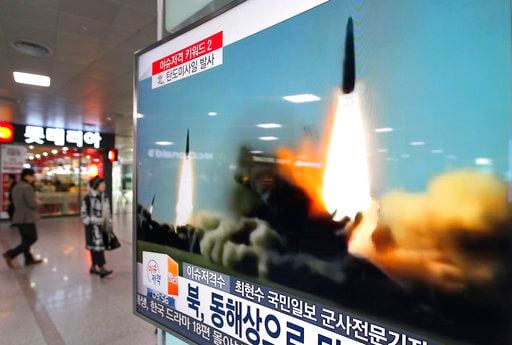 Imágenes del lanzamiento de misil por parte de Corea del Norte. Foto AP

