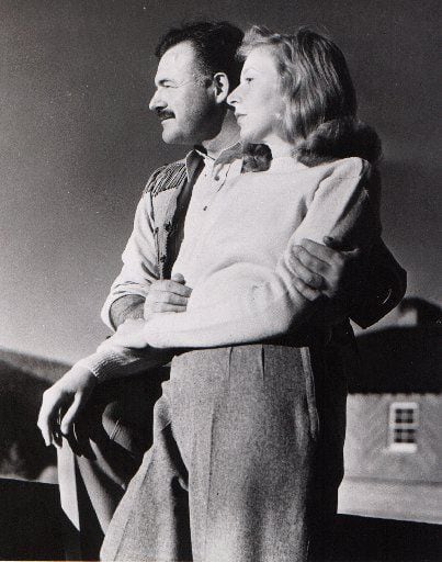 Ernest Hemingway poses with  Martha Gellhorn, writer and war correspondent, at Sun Valley...