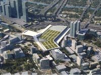 A rendering of the planned Kay Bailey Hutchison Convention Center and downtown.