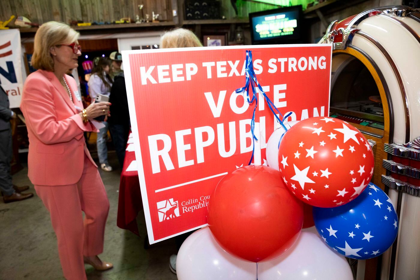 A vote Republican sign during a Collin County GOP Election Night Watch Party on Tuesday,...
