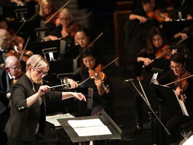 Maria Sensi-Sellner conducted during the Dallas Opera's Hart Institute for Women Conductors Showcase Concert at the Winspear Opera House in Dallas on Nov. 10, 2018.