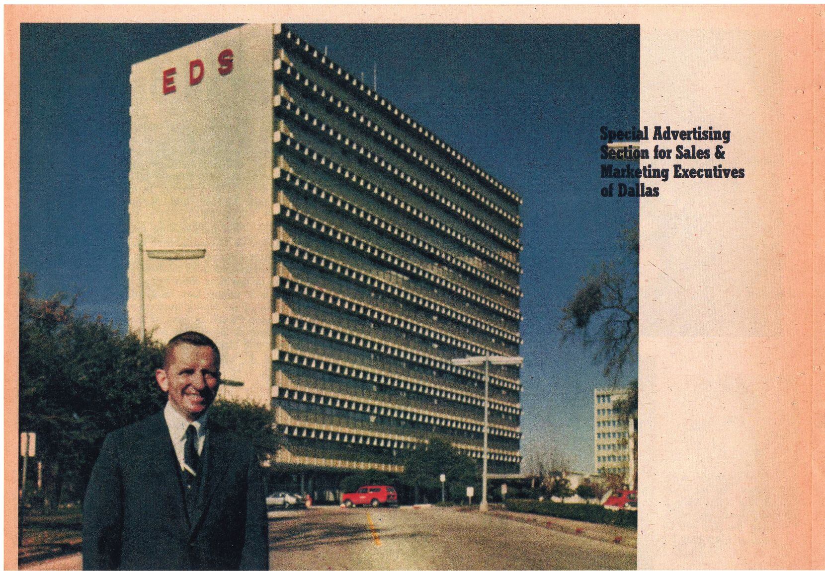 Ross Perot stands in front of his second EDS headquarters, situated on Forrest Lane in North...