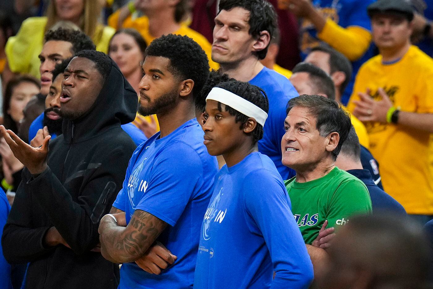 Dallas Mavericks owner Mark Cuban watches from the bench during the second half in Game 2 of...