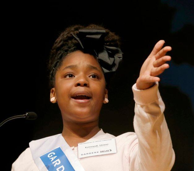 Fifth grader Kennedi Stone gives her speech during the 26th Annual Gardere MLK Jr. Oratory...