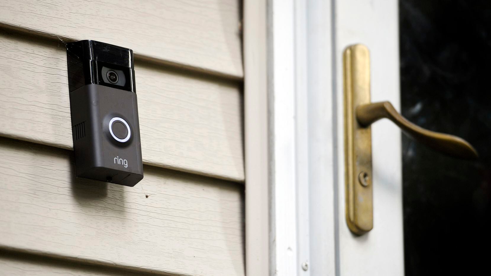 A Ring doorbell camera was seen installed outside a home in Wolcott, Conn., on July 16,...