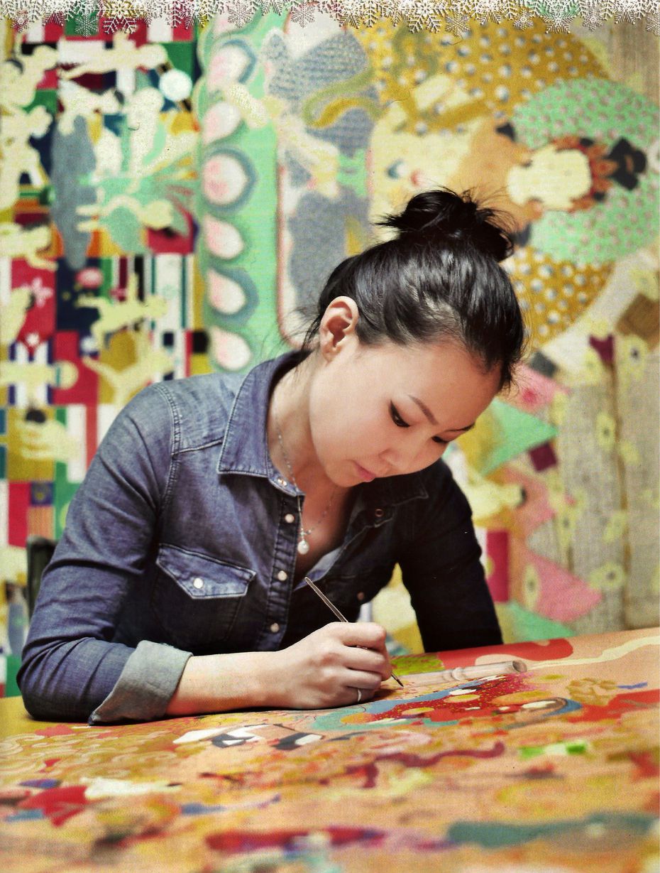 Artist Nomin Bold, photographed in her studio in Ulaanbaatar, Mongolia. (Courtesy of the artist and Liliana Bloch Gallery)