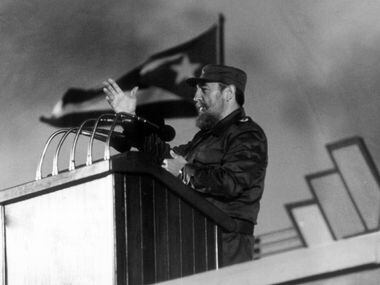 In this Jan. 4, 1988 file photo, Cuban president Fidel Castro delivers a speech during the...