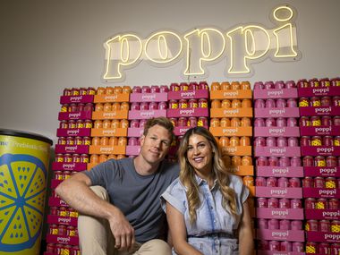Husband and wife team Stephen and Allison Ellsworth pose for a portrait at the Poppi office in Dallas on July 1. Poppi is a Dallas-based probiotic drink company that started out at local farmers markets and is now growing across the country.