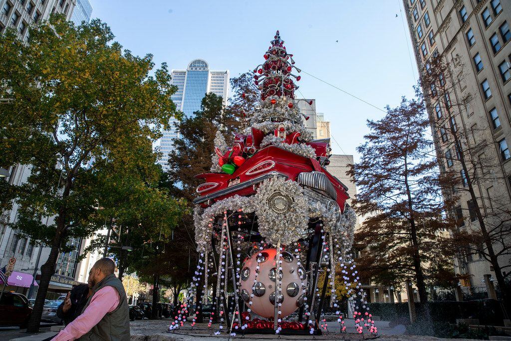 The car Christmas tree at Pegasus Plaza in Dallas. The tree was originally commissioned by...