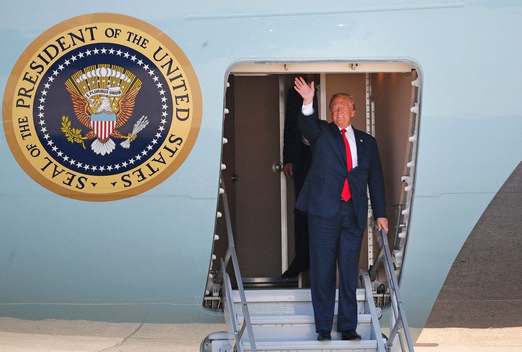 United States President Donald Trump arrives at Love Field in Dallas on Thursday, May 31, 2018. 