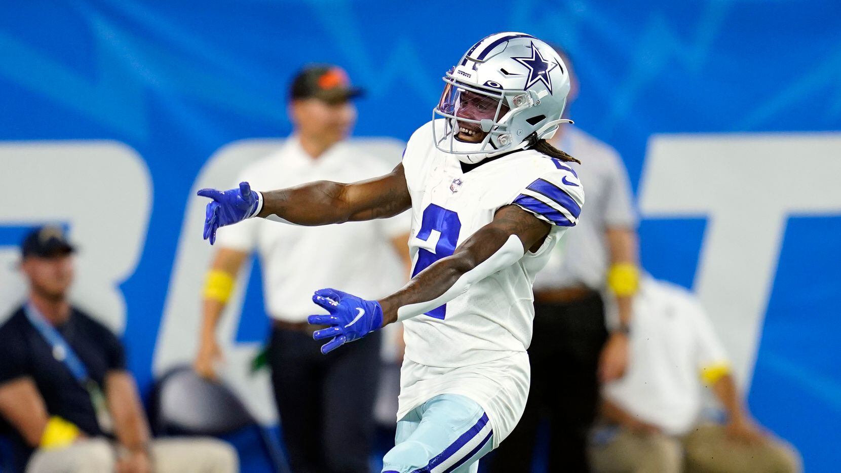 Dallas Cowboys' KaVontae Turpin celebrates after returning a punt for a touchdown during the...