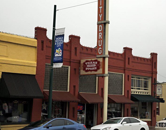 Shops along Main Street in the historic downtown Thursday, April 23, 2015 in Grapevine, Texas.
