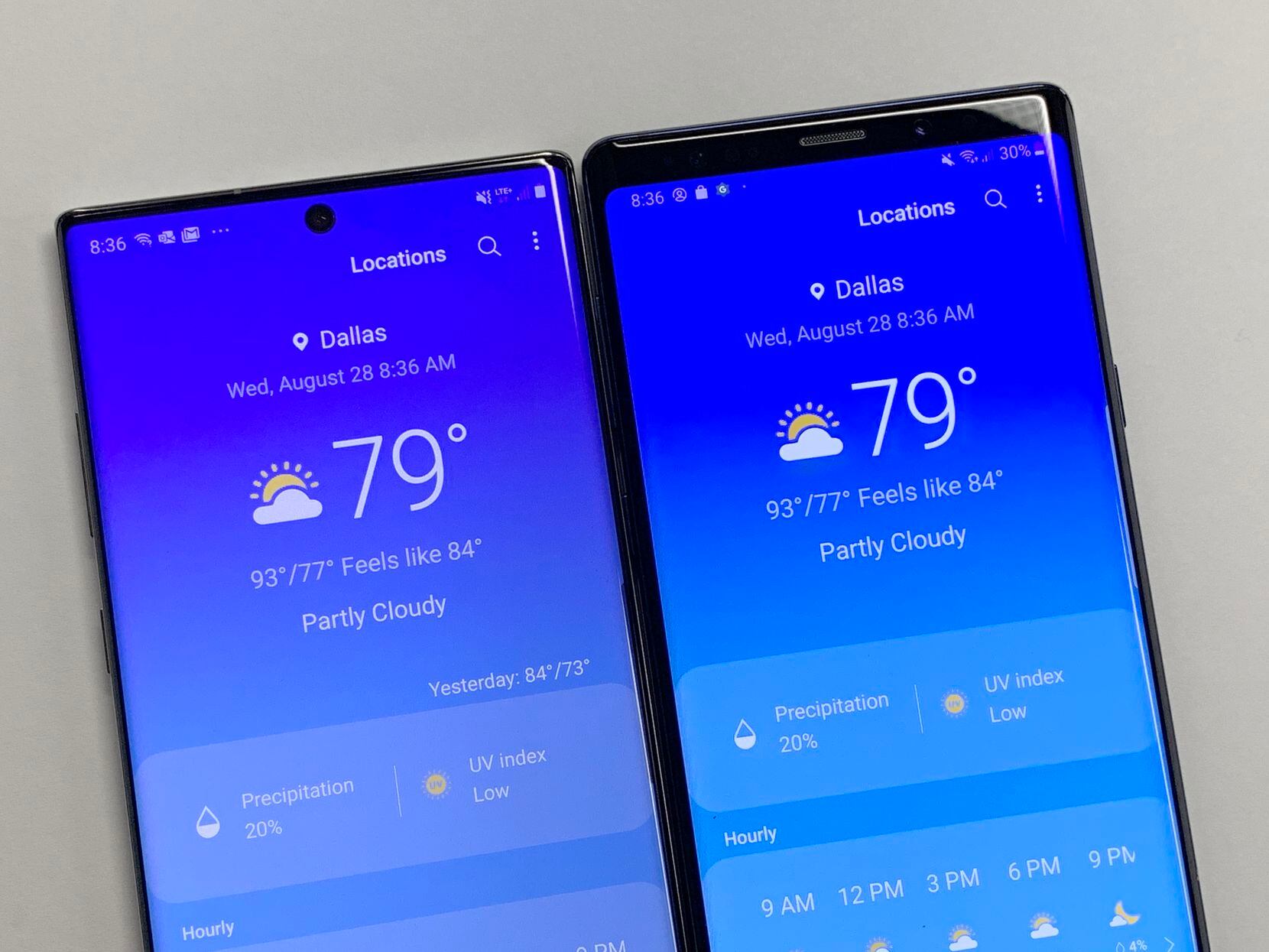 The screen on the Note 10+ (left) extends higher than last year's Note 9.