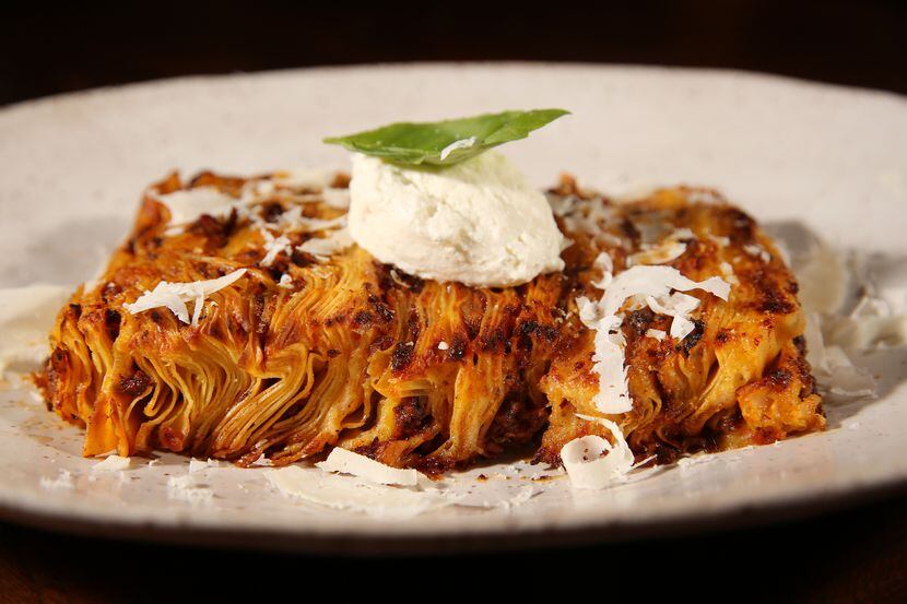 At Fachini, two portions of 50 layers of lasagna are made separately and then placed one on...