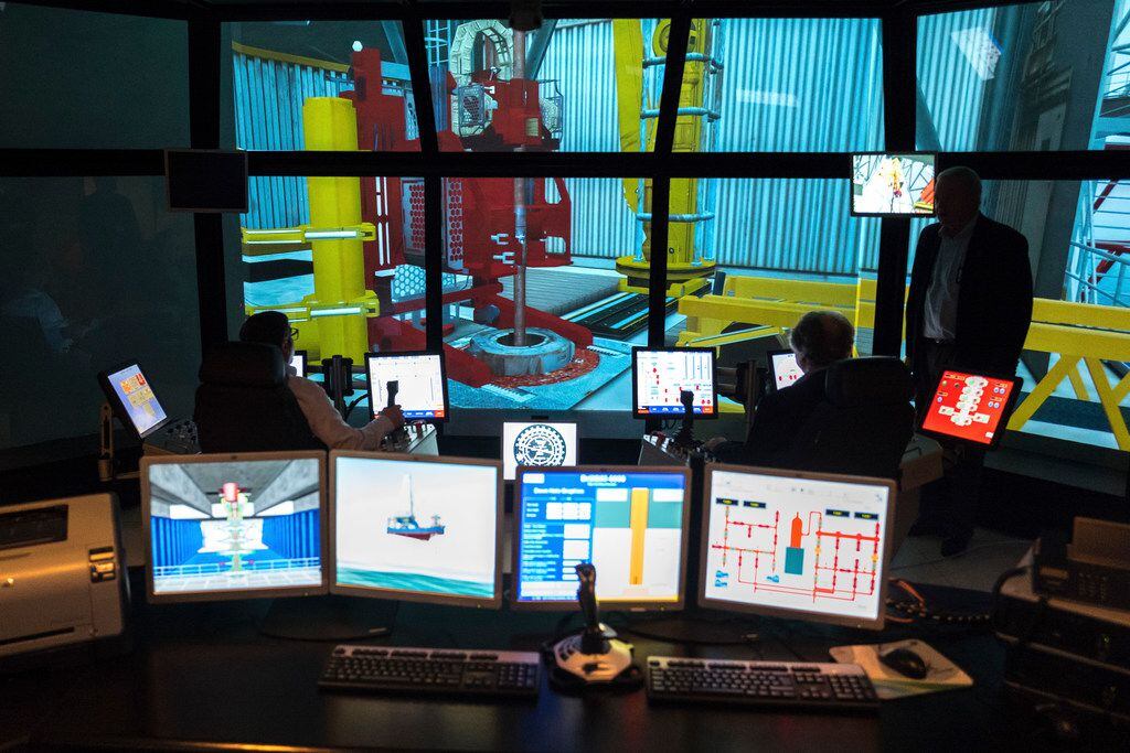 Saudi Aramco uses a 3-D drilling simulator to teach students at its Upstream Professional...
