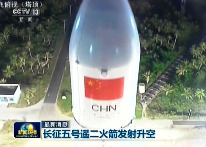 A Long March 5 rocket lifts off from the Wenchang Space Launch Center in southern China on...
