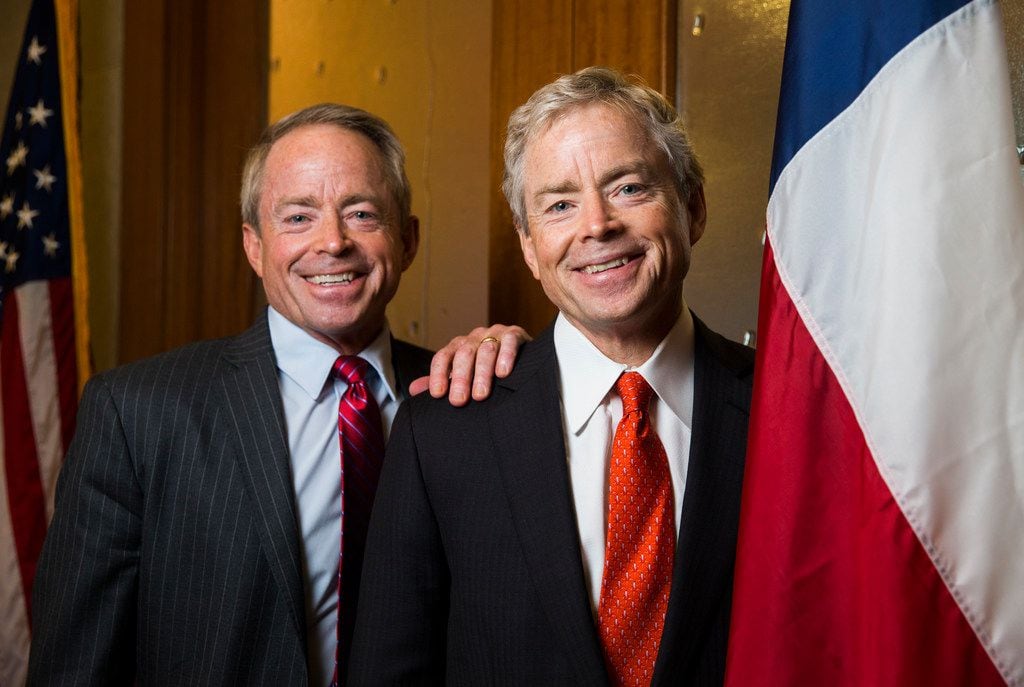 Texas Senator Don Huffines, right, and his twin brother, Phillip Huffines, were part of a...