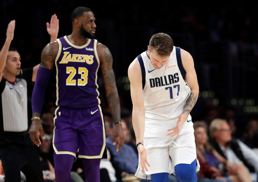 Luka Doncic had his moments, including this celebration of a 3-point basket, as he played...