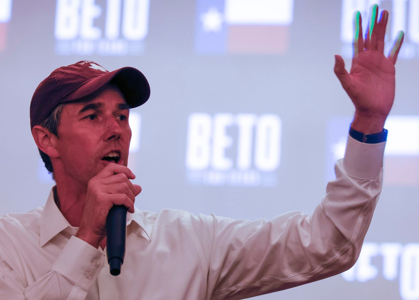 Democratic gubernatorial candidate Beto O'Rourke speaks at a post-debate watch party in...