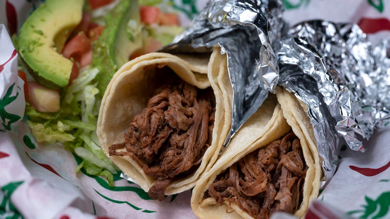 A Brisket Taco Combo severed with lettuce, tomato and avocado from Taco Joint in Dallas, on Monday, June 28, 2021. The food company will go from having four restaurants to seven by the end of 2021. It's Taco Joint's biggest expansion.