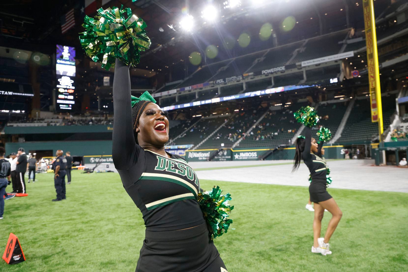 The DeSoto cheerleaders get the fans yelling as they played Rockwall during the second half...